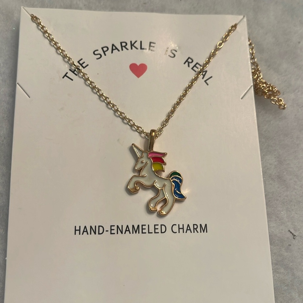 Colorful Unicorn Pendant Necklace nwt with extender, gold tone